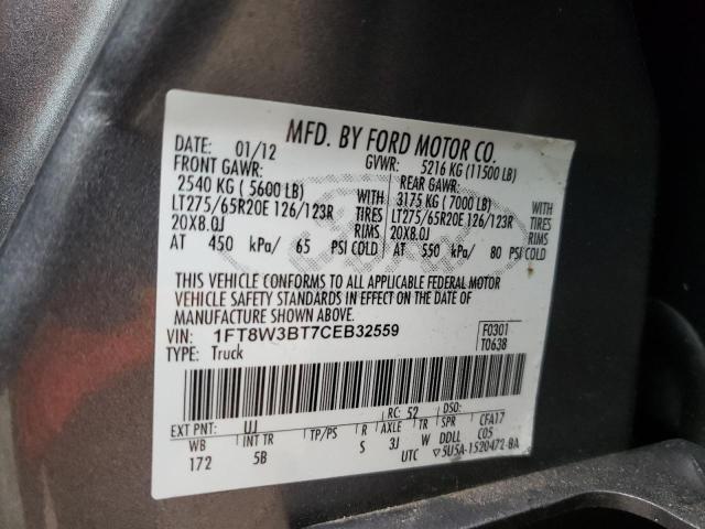 Photo 10 from auction – 2012 FORD F350 SUPER with VIN 1FT8W3BT7CEB32559
