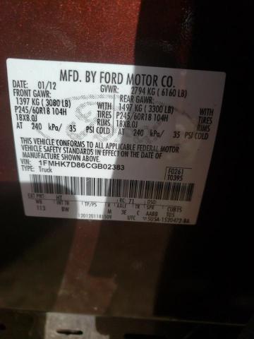 Photo 10 from auction – 2012 FORD EXPLORER X with VIN 1FMHK7D86CGB02383