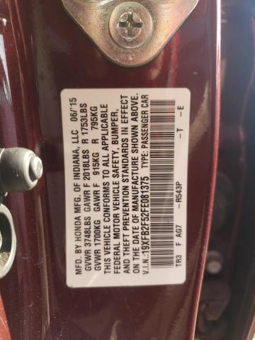 Photo 10 from auction – 2015 HONDA CIVIC LX with VIN 19XFB2F52FE081375