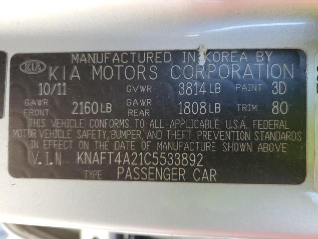 Photo 10 from auction – 2012 KIA FORTE LX with VIN KNAFT4A21C5533892