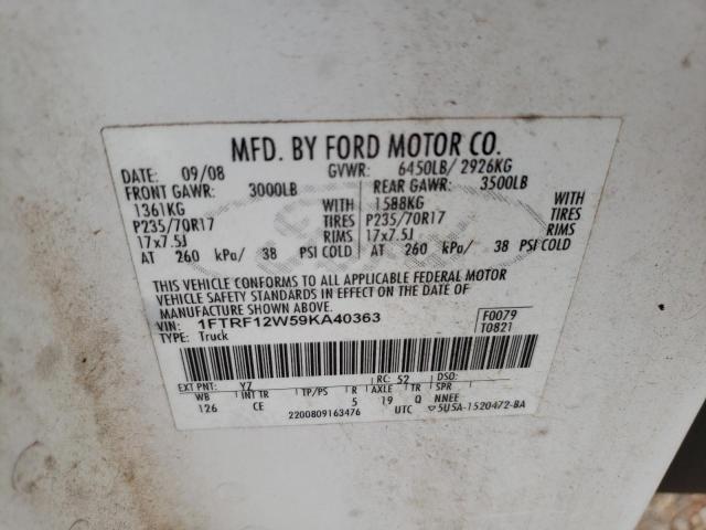 Photo 10 from auction – 2009 FORD F150 with VIN 1FTRF12W59KA40363