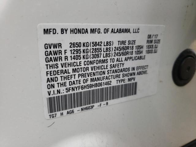 Photo 10 from auction – 2017 HONDA PILOT EXL with VIN 5FNYF6H59HB061462