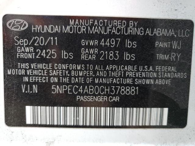 Photo 10 from auction – 2012 HYUNDAI SONATA SE with VIN 5NPEC4AB0CH378881