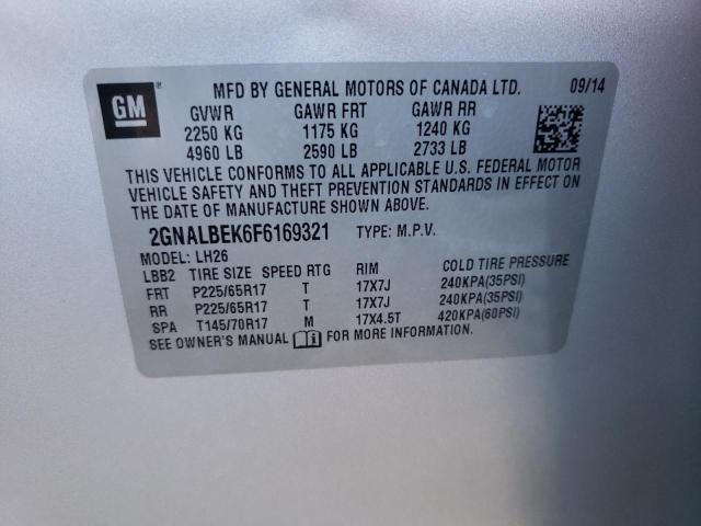 Photo 10 from auction – 2015 CHEVROLET EQUINOX LT with VIN 2GNALBEK6F6169321