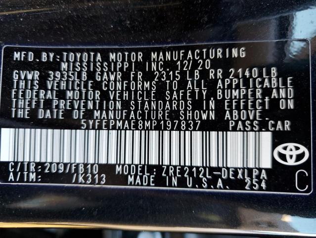 Photo 10 from auction – 2021 TOYOTA COROLLA LE with VIN 5YFEPMAE8MP197837