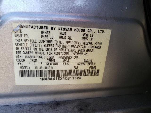 Photo 10 from auction – 2004 NISSAN MAXIMA SE with VIN 1N4BA41EX4C811628