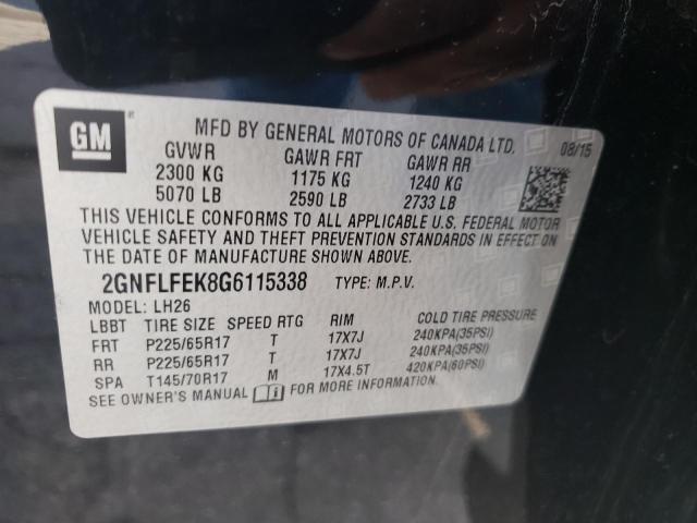 Photo 10 from auction – 2016 CHEVROLET EQUINOX LT with VIN 2GNFLFEK8G6115338