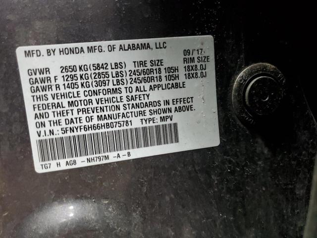 Photo 10 from auction – 2017 HONDA PILOT EXL with VIN 5FNYF6H66HB075781