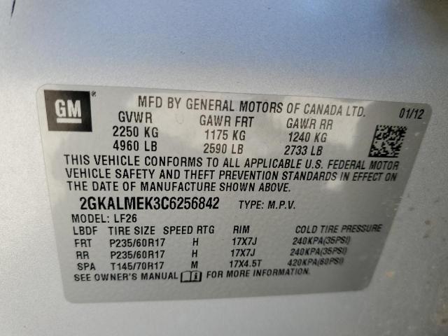 Photo 10 from auction – 2012 GMC TERRAIN SL with VIN 2GKALMEK3C6256842