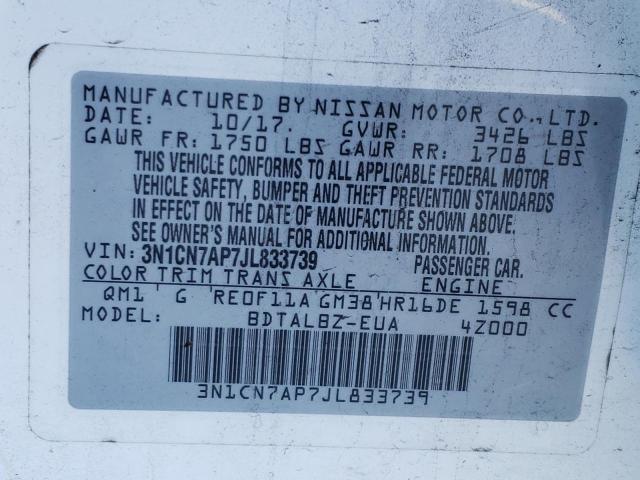 Photo 10 from auction – 2018 NISSAN VERSA S with VIN 3N1CN7AP7JL833739