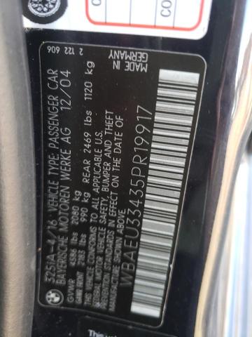 Photo 10 from auction – 2005 BMW 325 XI with VIN WBAEU33435PR19917