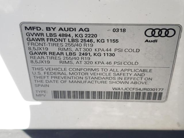 Photo 10 from auction – 2018 AUDI Q3 PREMIUM with VIN WA1JCCFS4JR030177