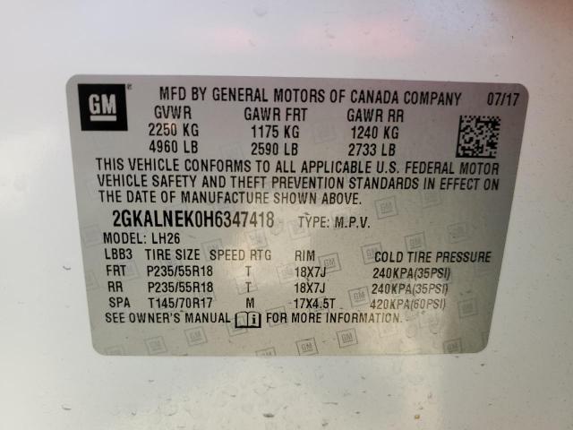 Photo 10 from auction – 2017 GMC TERRAIN SL with VIN 2GKALNEK0H6347418