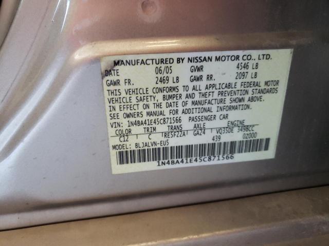 Photo 10 from auction – 2005 NISSAN MAXIMA SE with VIN 1N4BA41E45C871566
