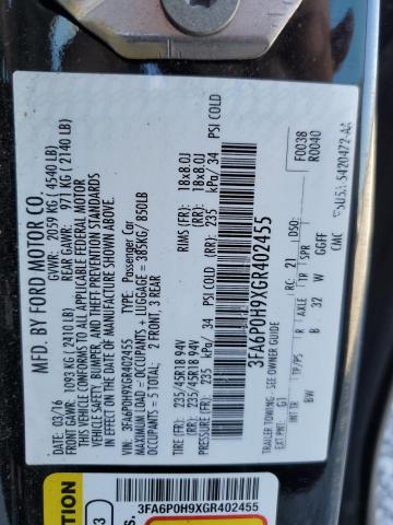 Photo 10 from auction – 2016 FORD FUSION SE with VIN 3FA6P0H9XGR402455
