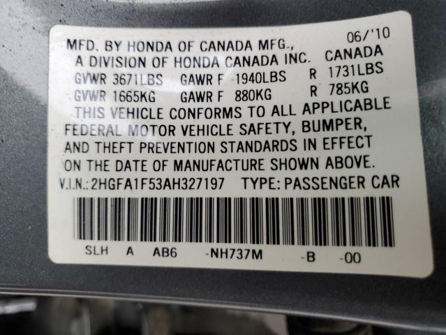Photo 13 from auction – 2010 HONDA CIVIC LX with VIN 2HGFA1F53AH327197
