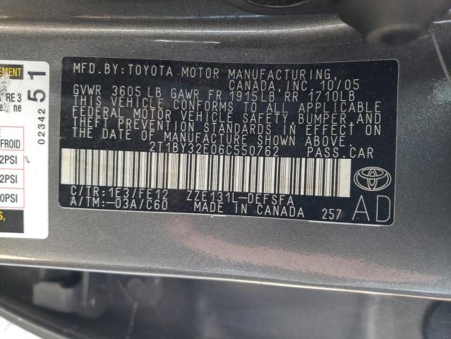 Photo 10 from auction – 2006 TOYOTA COROLLA XR with VIN 2T1BY32E06C550762