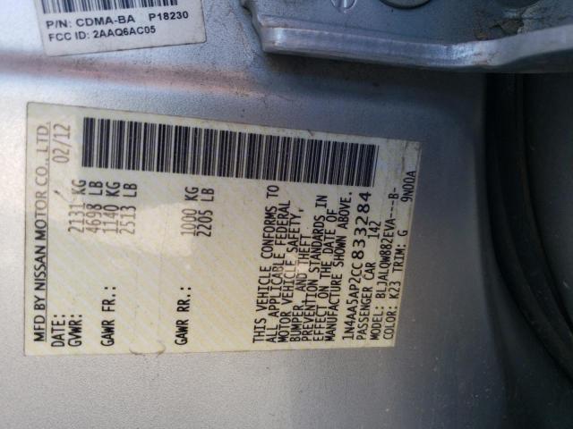 Photo 10 from auction – 2012 NISSAN MAXIMA S with VIN 1N4AA5AP2CC833284