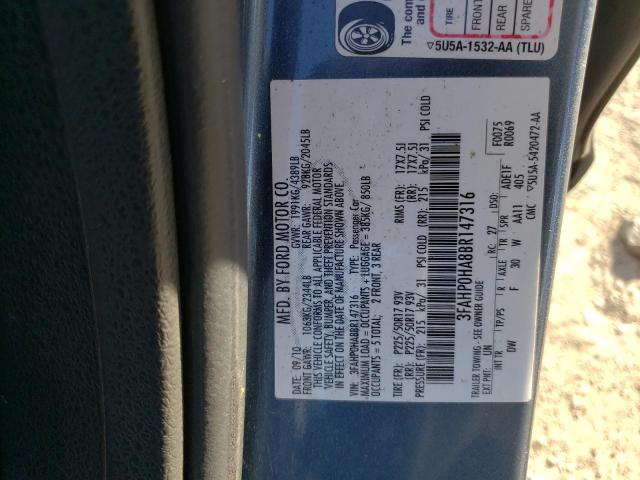 Photo 10 from auction – 2011 FORD FUSION SE with VIN 3FAHP0HA8BR147316