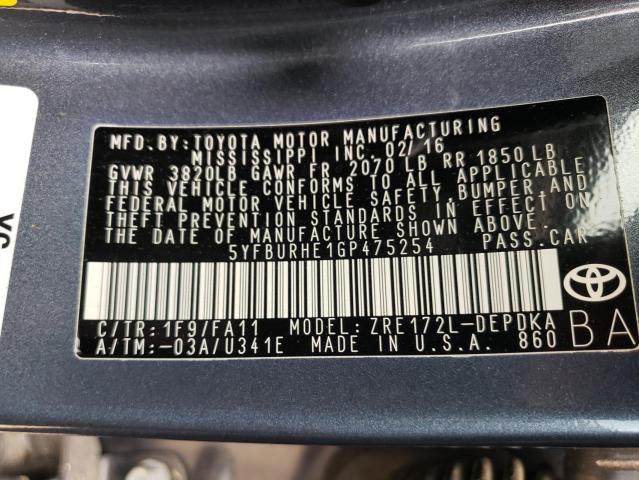 Photo 10 from auction – 2016 TOYOTA COROLLA L with VIN 5YFBURHE1GP475254