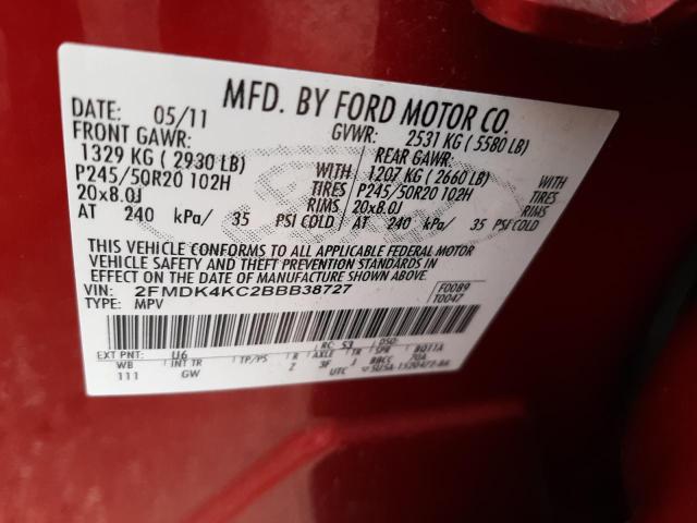 Photo 10 from auction – 2011 FORD EDGE LIMIT with VIN 2FMDK4KC2BBB38727