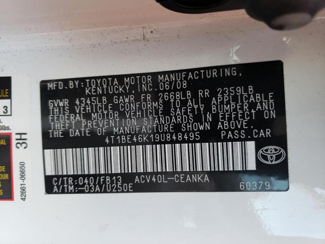 Photo 10 from auction – 2009 TOYOTA CAMRY BASE with VIN 4T1BE46K19U848495