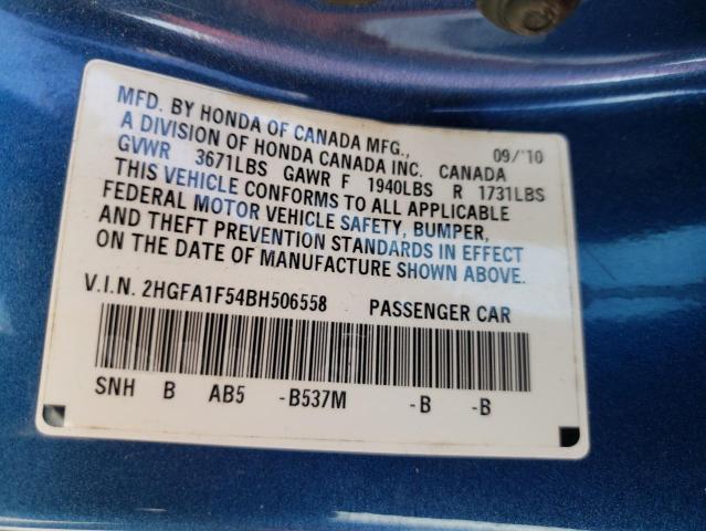 Photo 10 from auction – 2011 HONDA CIVIC LX with VIN 2HGFA1F54BH506558