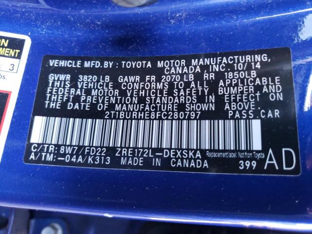 Zdjęcie 10 z aukcji – 2015 TOYOTA COROLLA L z VIN 2T1BURHE8FC280797