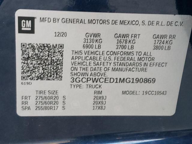 Photo 10 from auction – 2021 CHEVROLET SILVERADO with VIN 3GCPWCED1MG190869