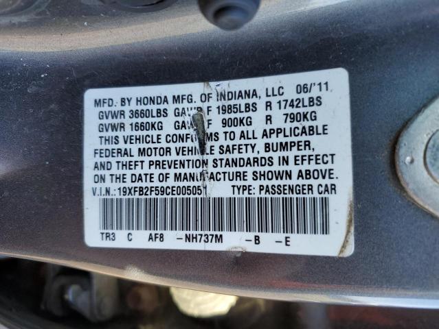 Photo 10 from auction – 2012 HONDA CIVIC LX with VIN 19XFB2F59CE005051