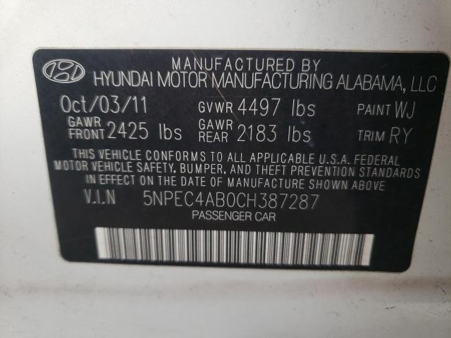 Photo 10 from auction – 2012 HYUNDAI SONATA SE with VIN 5NPEC4AB0CH387287