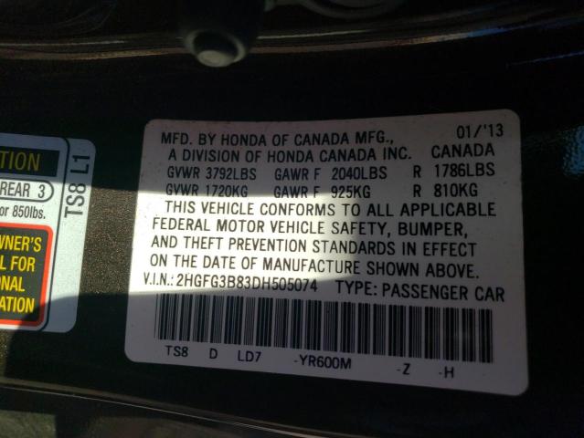 Photo 10 from auction – 2013 HONDA CIVIC EX with VIN 2HGFG3B83DH505074