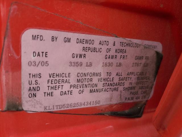 Photo 10 from auction – 2005 CHEVROLET AVEO BASE with VIN KL1TD52625B434150