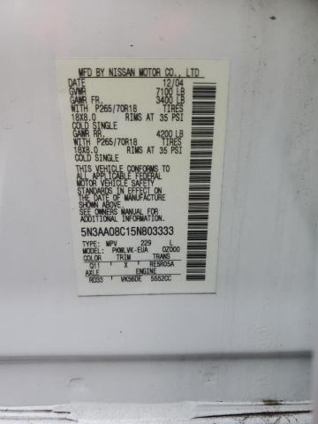 Photo 10 from auction – 2005 INFINITI QX56 with VIN 5N3AA08C15N803333