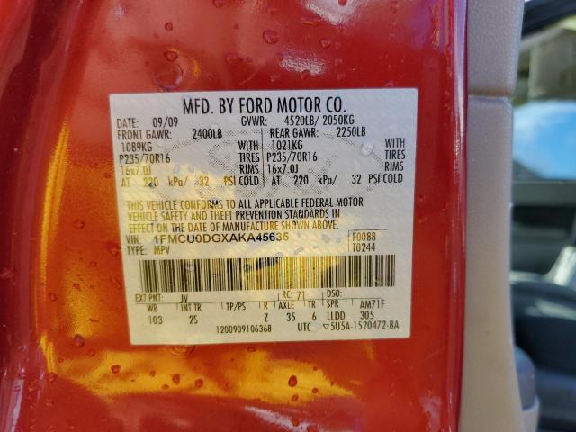 Photo 10 from auction – 2010 FORD ESCAPE XLT with VIN 1FMCU0DGXAKA45635