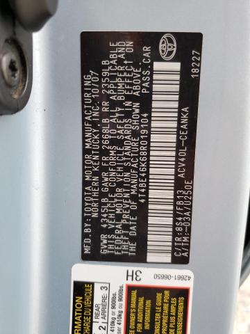 Photo 10 from auction – 2008 TOYOTA CAMRY CE with VIN 4T4BE46K68R019104