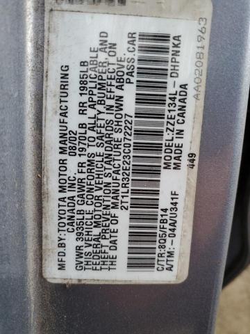 Photo 10 from auction – 2003 TOYOTA COROLLA MA with VIN 2T1LR32E23C072227