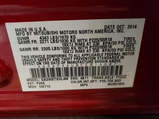 Photo 10 from auction – 2015 MITSUBISHI OUTLANDER with VIN 4A4AP4AU0FE014607