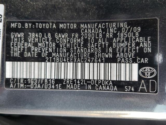 Photo 10 from auction – 2010 TOYOTA COROLLA BA with VIN 2T1BU4EEXAC247641