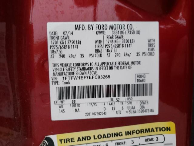 Photo 10 from auction – 2014 FORD F150 SUPER with VIN 1FTFW1EF7EFC93265