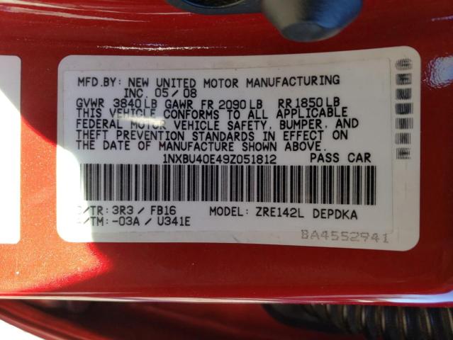 Photo 10 from auction – 2009 TOYOTA COROLLA BA with VIN 1NXBU40E49Z051812