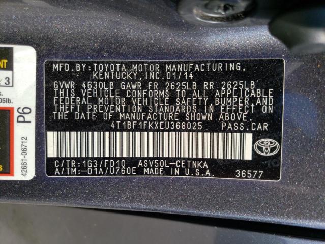 Photo 10 from auction – 2014 TOYOTA CAMRY L with VIN 4T1BF1FKXEU368025