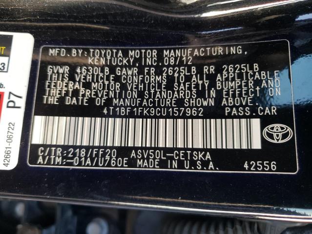 Photo 10 from auction – 2012 TOYOTA CAMRY BASE with VIN 4T1BF1FK9CU157962