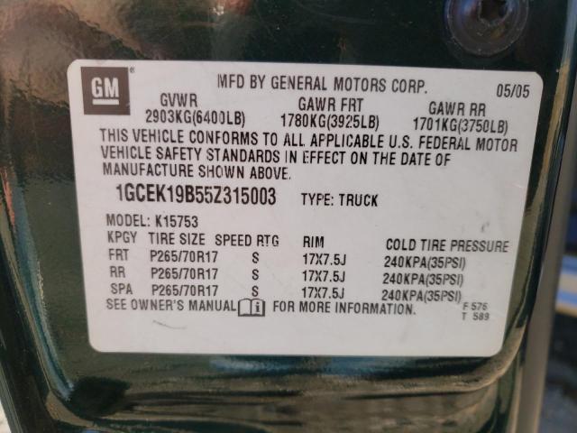 Photo 10 from auction – 2005 CHEVROLET SILVERADO with VIN 1GCEK19B55Z315003