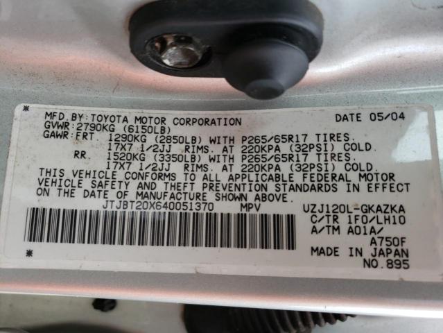 Photo 10 from auction – 2004 LEXUS GX 470 with VIN JTJBT20X640051370