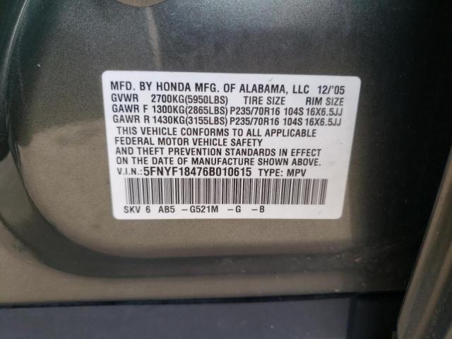Photo 10 from auction – 2006 HONDA PILOT EX with VIN 5FNYF18476B010615