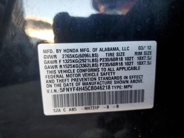 Photo 10 from auction – 2012 HONDA PILOT EX with VIN 5FNYF4H45CB046218