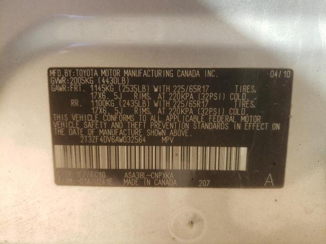 Photo 10 from auction – 2010 TOYOTA RAV4 with VIN 2T3ZF4DV6AW032564
