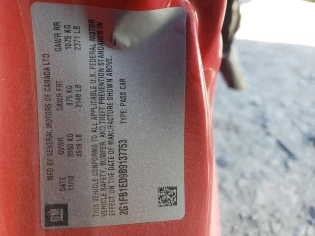 Photo 10 from auction – 2011 CHEVROLET CAMARO LT with VIN 2G1FB1ED9B9137753