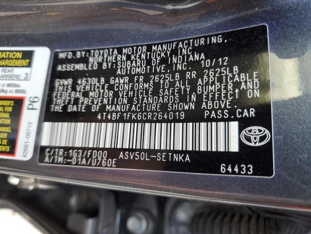 Photo 10 from auction – 2012 TOYOTA CAMRY BASE with VIN 4T4BF1FK6CR264019